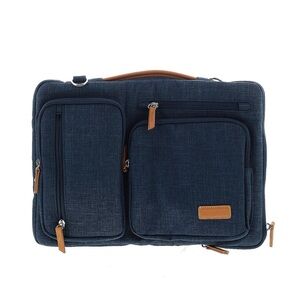Navy Laptop Bag with Tan Accents